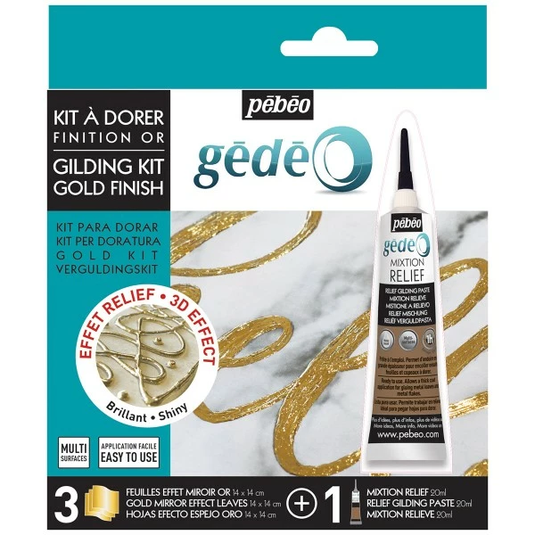 Pébéo Feuille à Dorer Kit à Dorer + Mixtion 3D - Finition Doré 3 Pébéo Feuille à Dorer Kit à Dorer + Mixtion 3D - Finition Doré